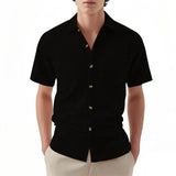 Riolio  New Summer Short Sleeve Casual Shirts Men Solid Turn Down Collar Breathable Beach Shirts Male Single Breasted Daily Blouse