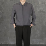 Riolio  New Naples Business Men Shirts Light Luxury Textured Lapel Striped Long Sleeve Cardigan Leisure Premium Commuter Blouse S-4XL