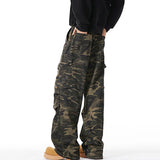 Riolio  Men Baggy Camouflage Ripstop Cargo Jeans Male Classic Straight Casual Denim Pants American Style Street Hip Pop Denim Trousers