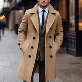 Riolio  Mens Winter Doublebreasted Lapel Trench Coat Business Style Gentleman Overcoat Long Jacket Outwear for Cold Weather
