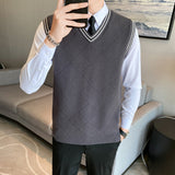 Riolio New Autumn Pattern Men's Sweater Vest Retro V-neck Sleeveless Knit Vest Woolen Korean Clothes Student Sweaters S-3XL