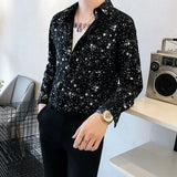 Riolio  Internet Celebrity Five-pointed Star Shirt Men's Long-sleeved Casual Silky Ins Handsome Hair Stylist Trendy Star Versatile Shirt