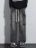 Riolio  New Men's Baggy Straight Cargo Jeans Elastic Waist Vintage Blue Black Smoky gray Denim Pants Fashion High Street Male Trousers