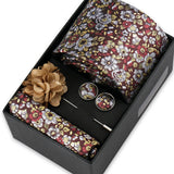 Riolio  Men Necktie Flower Pin Set With Box Luxury Necktie Handkerchief Brooch With Cufflinks Set Gift Box Wedding Men Suits Gravatas