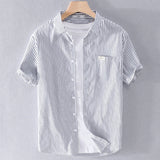 Riolio Summer Thin Japanese Sle Striped irt Men's ort Sve Loose Casual Iron-Free f Sve irt Trendy Brand Button Decor
