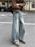 Riolio  American High Street Hip Hop Men and Women Trendy Personality Straight Tube Washed Jeans Couple Loose Bent Knife Casual Pants