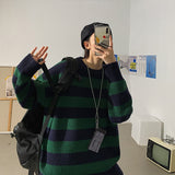 Riolio Striped Men Sweaters Autumn Men's Pullovers Harajuku Streetwear Tate Landon Sweater Green Striped Sweater Women