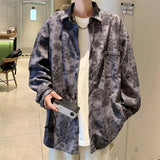 Riolio  Corduroy Printed Long Sleeved Shirt for Men Hong Kong Style Retro Casual Versatile Shirt for Teenagers