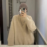 Riolio Harajuku Mens Knitted Sweater Autumn Winter Tops Men Casual Clothes Crewneck Chunky Knit Cardigan Men Pullover Sweaters Shirts