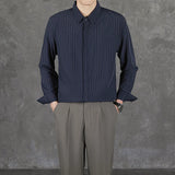 Riolio  New Naples Business Men Shirts Light Luxury Textured Lapel Striped Long Sleeve Cardigan Leisure Premium Commuter Blouse S-4XL