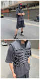 Riolio Skeleton Rib Vest Men's Summer Trendy Design High-end Sleeveless Hooded Vest American High Street Retro Jacket Aesthetic Chic