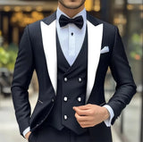Riolio  3-Piece Jacket+Vest+Pant Elegant Groom Wedding Tuxedo Set Suit Men's Black Suit Peak Lapel Blazer Slim Fit Outfit