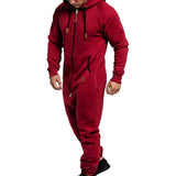 Riolio Mens Onesie Jumpsuit Pajamas Long Sleeve Sweatpants Pure Color Splicing Autumn Winter Casual Hoodie Male Zipper Jumpsuit