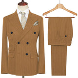Riolio  Men's Striped 2 Pieces Suits Set Double Breasted Slim-Fit Jacket Casual Business Pants Office Wedding Fashion Formal Attire