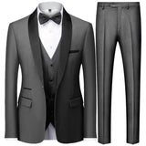 Riolio  Men's 3 Piece Tuxedo Suit Set One Button Satin Shawl Lapel Slim Fit Blazer Vest Pants For Formal Business Wedding Groom