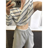 Riolio  New Japanese Striped Male Polo Shirt Trendy Loose V Neck Knitted Long Sleeve T-shirt Casual Lazy Sports Fitness Basic Tops M-3XL
