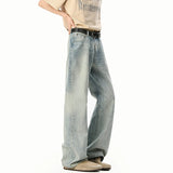 Riolio Straight Leg Floor Length Classic Jeans Trending Comfort Fit Vintage Denim Pants for Men Stylish Durable Trousers