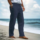 Riolio  Spring Men Straight Pants High Waist Linen Solid Color Casual Pants Breathable Comfortable Premium Beaches Daily Leisure Trouser