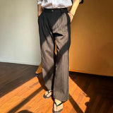 Riolio  Spring Summer Men Pinstripe Pants High Waist Wide Leg Relaxed Fit Casual Office Trousers