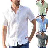 Riolio  Summer Short Sleeve Shirts Man Cotton Linen Shirt Blouses Men White Social Formal Shirt  Business Casual Top Shirt Men Clothes