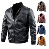 Riolio Plus Size 6XL 7XL PU Jacket Men Leather Coat Casual Motorcycle Biker Coat Solid Color Leather Jackets Male Big Size 6XL 7XL