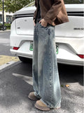 Riolio  American High Street Hip Hop Men and Women Trendy Personality Straight Tube Washed Jeans Couple Loose Bent Knife Casual Pants