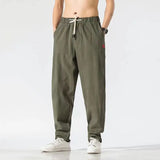 Riolio  New Spring and Autumn Fashion Trend Loose Relaxed High Waist Panel Pocket Solid Color Versatile Men's Linen Harlan Pants