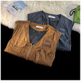 Riolio American Outdoor Multi-function Short Vest Jacket Basic Commuting Versatile Vest Cityboy Workwear Waistcoat Aesthetic Urban Chic