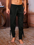 Riolio  Mens Vintage Medieval Lace Up Tapered Ankle Linen Pants For Themed Parties