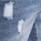 Riolio Cotton Hole Short Jeans Men Casual Streetwear Mid Waist Solid Color Denim Shorts for Men Summer Blue Mens Jeans Pants