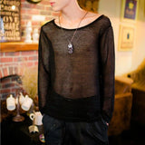 Riolio  Mens T-Shirt Transparent Sexy Ballroom Thin T-Shirt Summer Nightclub Stage Performance Long-Sleeved Top Men'S Clothing New