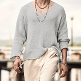 Riolio  Retro Solid V-Neck Loose Knitted Sweater