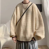Riolio  Korean style trendy men and women retro personality round neck sweater couple autumn and winter loose retro casual knitted top
