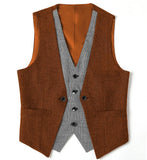 Riolio  Men's Suits Vest V Neck Fake Two Pieces Herringbone Wool Business Fashion Style Formal Men's Waiscoat For Wedding
