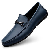 Riolio  Mens Metal Buckle Loafers Genuine Leather Men Casual Shoes Handmade Moccasins Breathable Male Walking Shoes Comfort Travel Flats