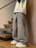 Riolio New Men's Striped Woolen Straight Leg Trousers Classic Y2K Vintage Baggy Pants Casual High Street Fashion Gym Sweatpants