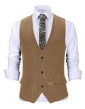 Riolio  V Neck Style Men's Suits Vest Herringbone Wool Classical Causal Slim Fit Men's Waistcoat With Pocket For Wedding Groomesmen