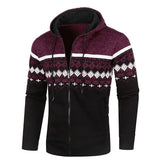 Riolio  Men's New Cardigan Hooded Jacket Casual Loose Thin Fluff Sweater Ethnic Style Printed Slim Jacket Knitted