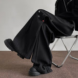 Riolio Fashion Black Casual Pants Men Buttons Design High Street Hip-hop Wide Leg Mopping Trousers All-match Casual Korean Style