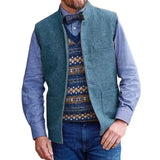 Riolio  Men Vest Brown Herringbone Single Button Stand Collar Waistcoat For Wedding Business Banquet Work Daily Casual Men Suit Vest