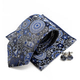 Riolio  New Men's Polyester Tie Pocket Square Cufflink Set Green Wine Red Brown Paisley Flower Necktie Business Party Accessories Gifts