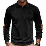 Riolio  Cross-border men's corduroy retro loose casual outdoor long-sleeved patch polo bottoming shirt