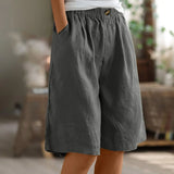 Riolio  Women's Fashion Solid Color Pants Pocket Button Up Capris Loose Elastic Waist Cotton Linen Shorts Pants for Women Women’s Pants