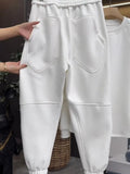 Riolio Streetwear Sportswear Plush Thickened Sweatshirt Trousers Two-piece Set Unisex Versatile Loose Solid Color Casual Sports Suit