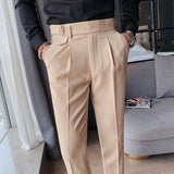 Riolio British Style Autumn New Solid High Waist Trousers Men Formal Pants High Quality Slim Fit Business Casual Suit Pants Hommes