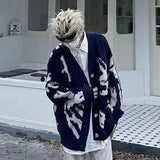 Riolio American Oversized Sweater Vintage Flocking Cardigan Knit Sweater Men's Clothing Loose Winter Cardigans Y2k Hip-Hop Streetwear