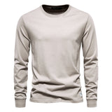 Riolio Solid Color Cotton T Shirt Men Casual O-neck Long Sleeved Mens Tshirts Spring Autumn High Quality Basic T-shirt Male