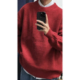 Riolio Heavy Japanese Sweater Loose Round Neck Pullover Fashionable High-end Red Sweater Men Women's Inner Base Knitted Sweater Chic