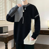 Riolio Trendy Knit Sweater For Men Casual Color Blocking Round Neck Idle Style Loose Fit Autumn Winter Fashion Couple Line Clothing Jac