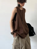 Sport Men's Tank Tops Gym Hombre Sleeveless Tee Vest Men Streetwear Loose Casual Basketball Brown O-neck Cotton